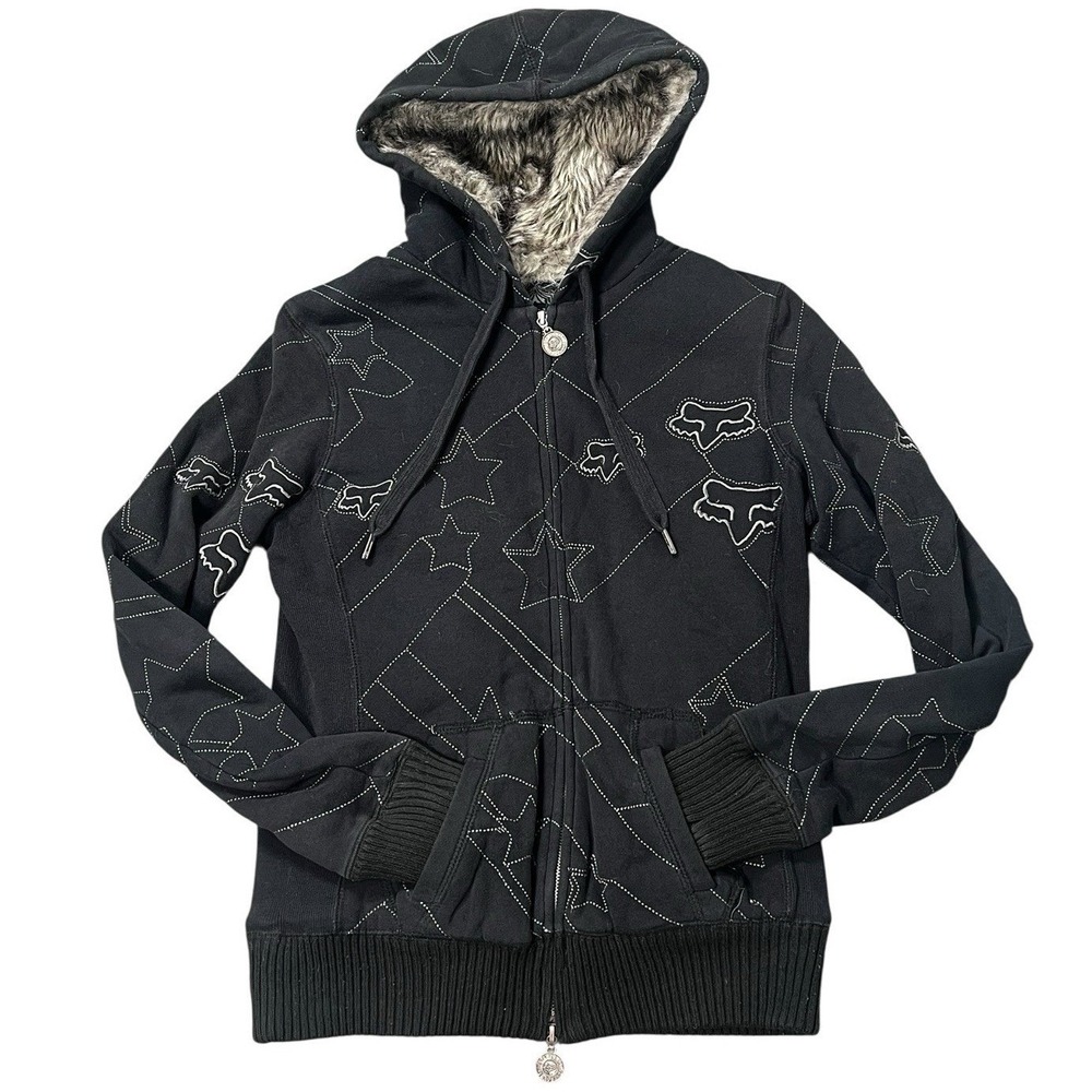 Women's M Faux Fur Lined Sweatshirt Zip Star Print